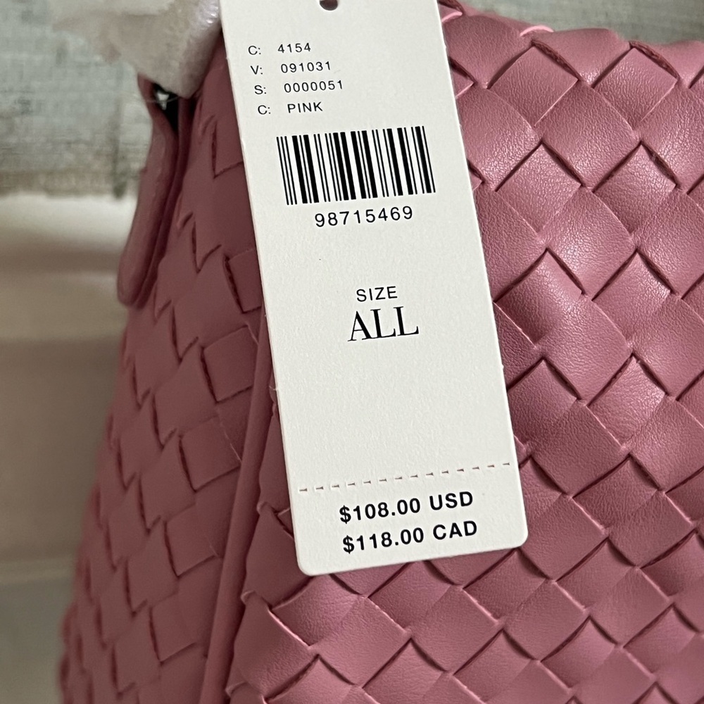 NWT new Anthropologie woven shoulder bag pink mauve faux leather zipper purse - Picture 5 of 15